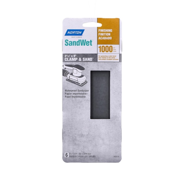 Norton Abrasives Norton SandWet 9 in. L X 3 in. W 1000 Grit Silicon Carbide Sanding Sheet 6 pk - 07660768530