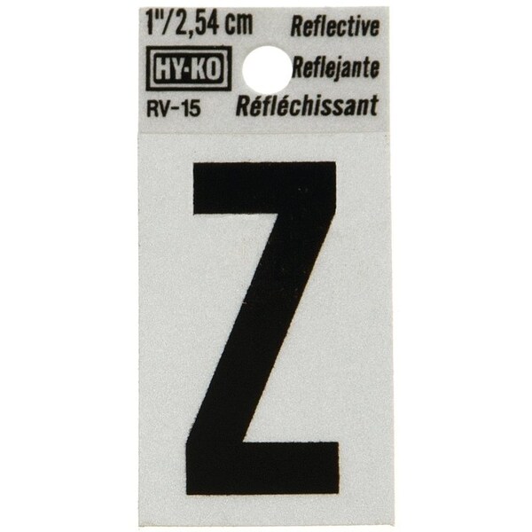Hy-Ko Reflective Letter, Character: Z, 1 in H Character, Black Character, Silver Background, Vinyl - RV-15/Z