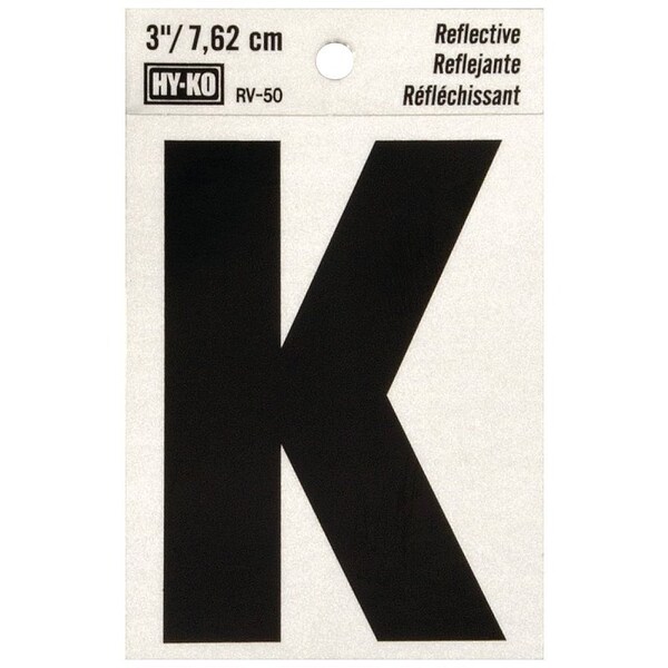 Hy-Ko Reflective Letter, Character: K, 3 in H Character, Black Character, Silver Background, Vinyl - RV-50/K