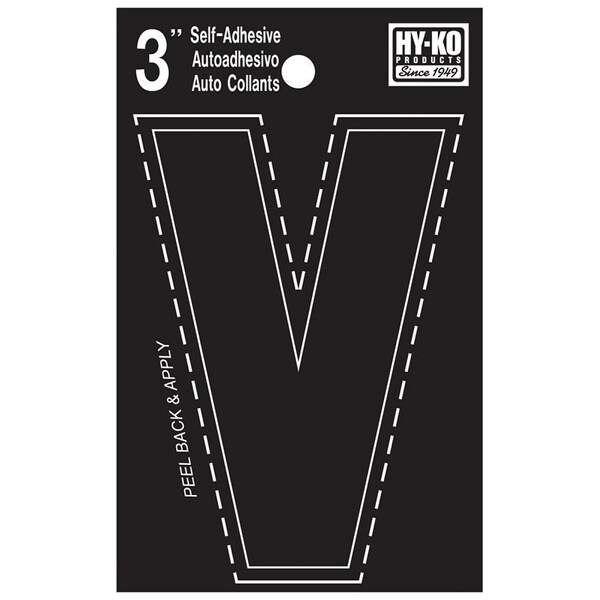 Hy-Ko 30400 Series Die-Cut Letter, Character: V, 3 in H Character, Black Character, Vinyl - 30432