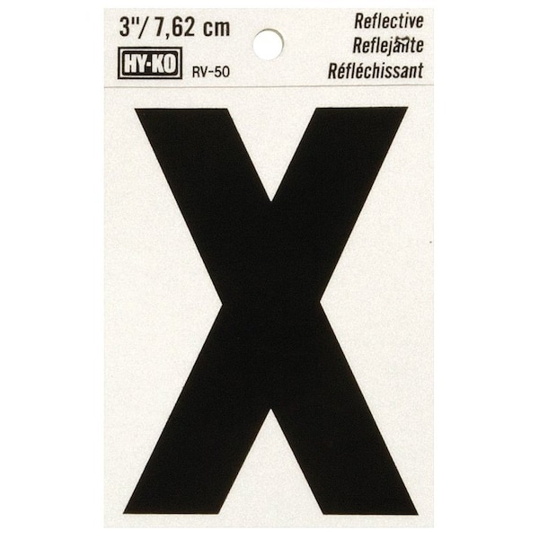 Hy-Ko Reflective Letter, Character: X, 3 in H Character, Black Character, Silver Background, Vinyl - RV-50/X