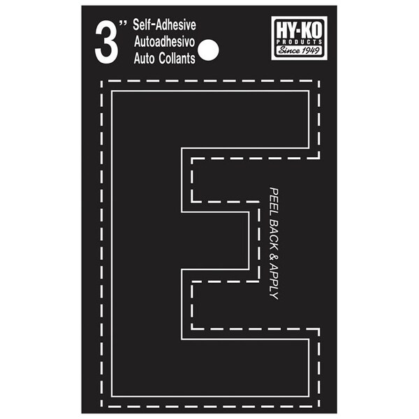 Hy-Ko 30400 Series Die-Cut Letter, Character: E, 3 in H Character, Black Character, Vinyl - 30415