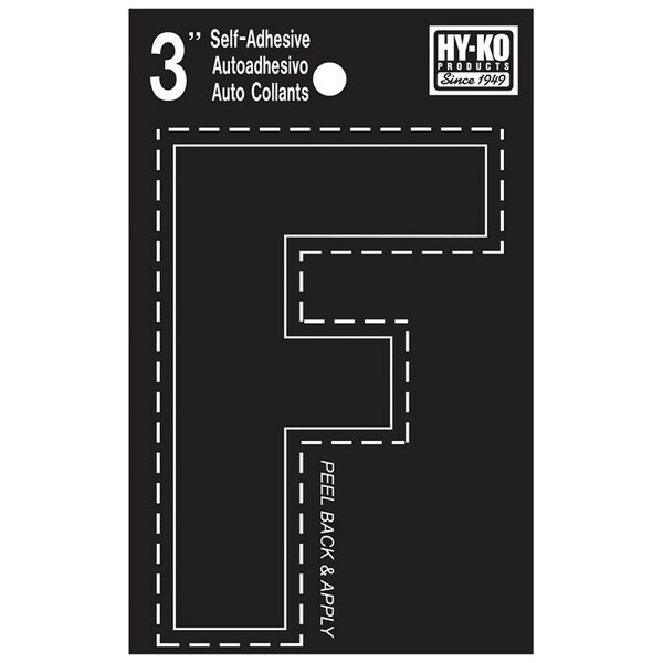 Hy-Ko 30400 Series Die-Cut Letter, Character: F, 3 in H Character, Black Character, Vinyl - 30416