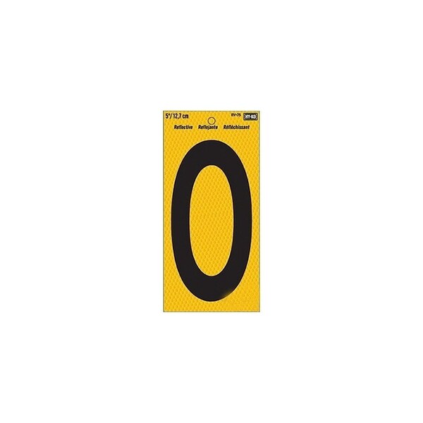 Hy-Ko Reflective Sign, Character: 0, 5 in H Character, Black Character, Yellow Background, Vinyl - RV-75/0