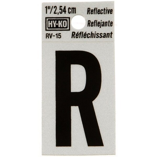 Hy-Ko Reflective Letter, Character: R, 1 in H Character, Black Character, Silver Background, Vinyl - RV-15/R