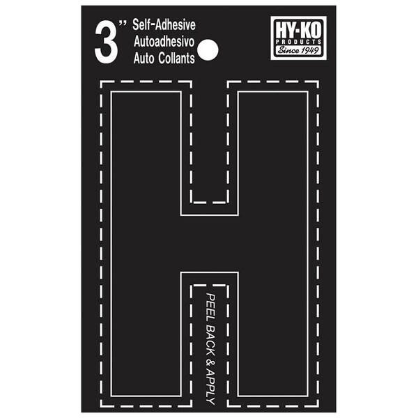 Hy-Ko 30400 Series Die-Cut Letter, Character: H, 3 in H Character, Black Character, Vinyl - 30418