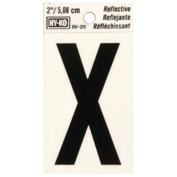 Hy-Ko Reflective Letter, Character: X, 2 in H Character, Black Character, Silver Background, Vinyl - RV-25/X