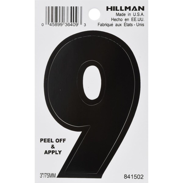 Hillman 3 in. Black Glossy Vinyl Die-Cut Adhesive Number - 9 -  6 Piece, 5PK - 841502