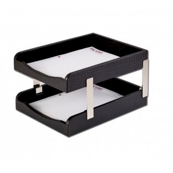 Classroom Creations Dacasso  Crocodile Embossed Leather Double Letter Trays - Black - CL890012