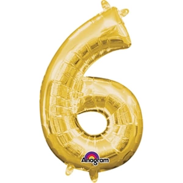 Anagram 16 in. Number 6 Gold Shape Air Fill Foil Balloon - 78534