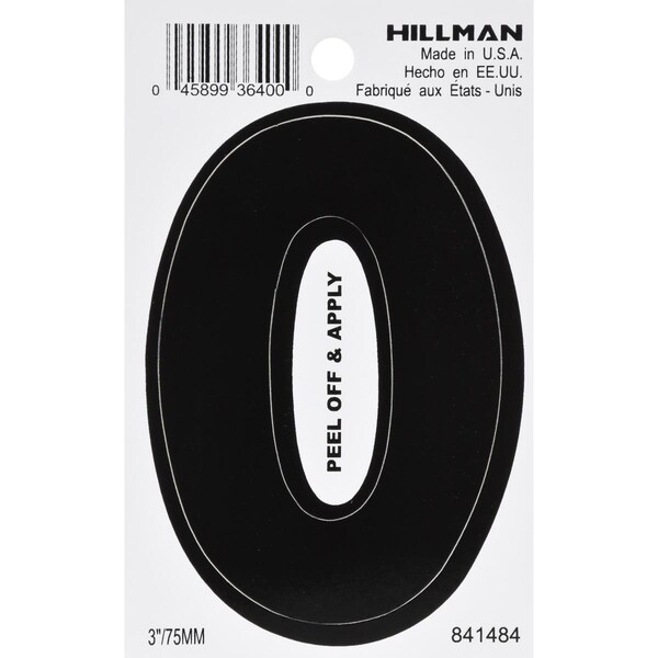 Hillman 3 in. Black Glossy Vinyl Die-Cut Adhesive Number - 0 - 6 Piece - HI296889