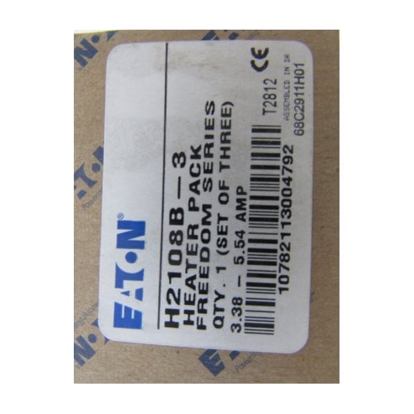 Eaton 3.38 a 5.54 FLA, NEMA 00/0/1/2 Cerrado/Abierto, Clase 10, Rápido, Calentador de Relé de Sobrecarga - H2108B-3