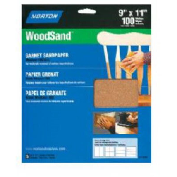 Norton Co 07660747990 9 x 11 in. 100 Medium Grit- Garnet Wood Sanding Sheets, 5PK - 126485