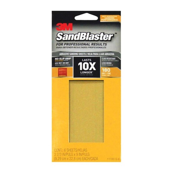Pinpoint 11180-G-6 1 by 3 Sanding Sheet Sandpaper with No Slip Grip Backing  180 Grit - PI152418
