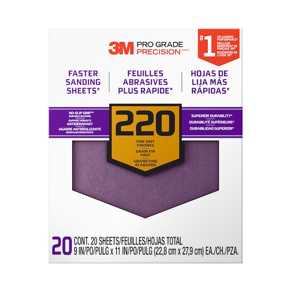 3M 3M Faster Sanding Sheets w/ NO-SLIP GRIP Backing, 9 x 11, 220 Gr, 5PK - SHCP220-PGP20T