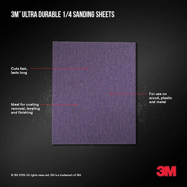 3M Ultra Durable Power Sanding 1/4 Sheet, 60 grit, 5 pk, 20PK - 1/4SHT5PK60