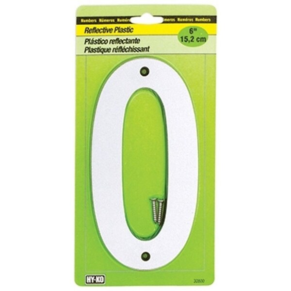 Hy-Ko 30800 Series Reflective Sign, Character 0, 6 in H Character, BlackSilver Character, Plastic - 30810