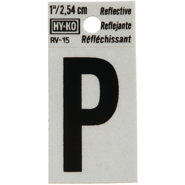 Hy-Ko Reflective Letter, Character: P, 1 in H Character, Black Character, Silver Background, Vinyl - RV-15/P