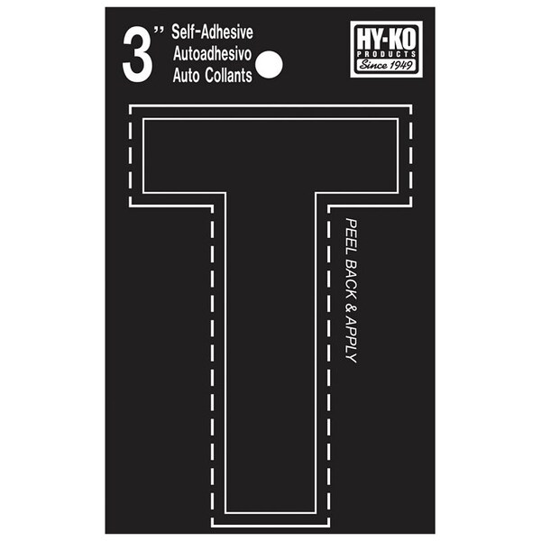 Hy-Ko 30400 Series Die-Cut Letter, Character: T, 3 in H Character, Black Character, Vinyl - 30430
