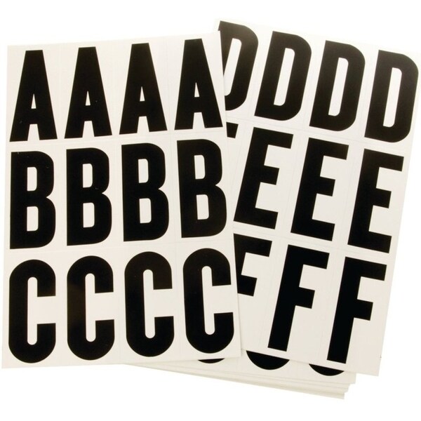 Hy-Ko Packaged Number and Letter Set, 3 in H Character, Black Character, White Background, Vinyl - MM-144-B
