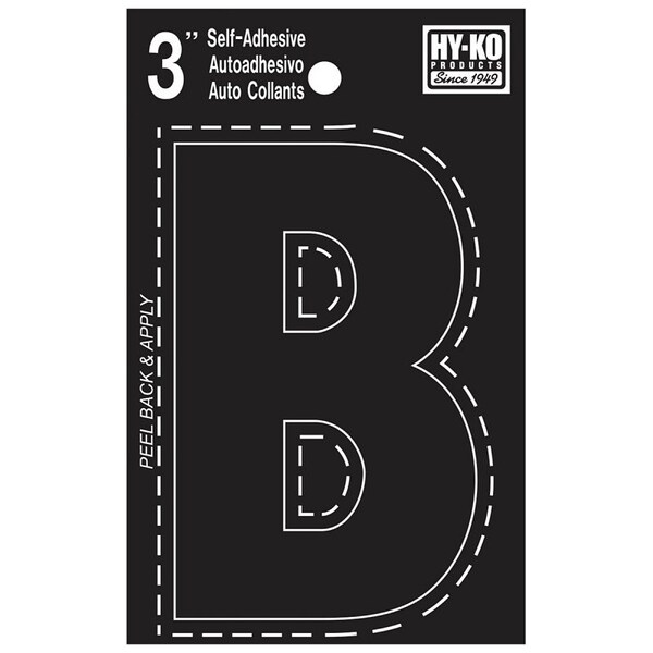 Hy-Ko 30400 Series Die-Cut Letter, Character: B, 3 in H Character, Black Character, Vinyl - 30412