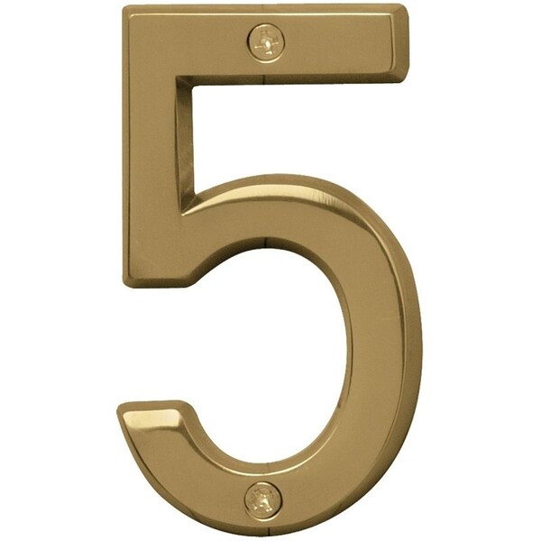 Hy-Ko Prestige Series House Number, Character: 5, 4 in H Character, Brass Character, Brass - BR-42PB/5