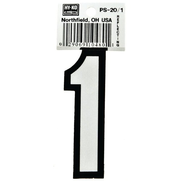 Hy-Ko Reflective Sign, Character: 1, 3-1/4 in H Character, Black/White Character, Vinyl - PS-20/1