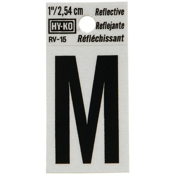 Hy-Ko Reflective Letter, Character: M, 1 in H Character, Black Character, Silver Background, Vinyl - RV-15/M