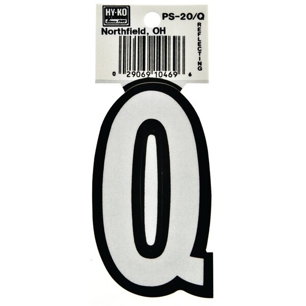 Hy-Ko Reflective Letter, Character: Q, 3-1/4 in H Character, Black/White Character, Vinyl - PS-20/Q