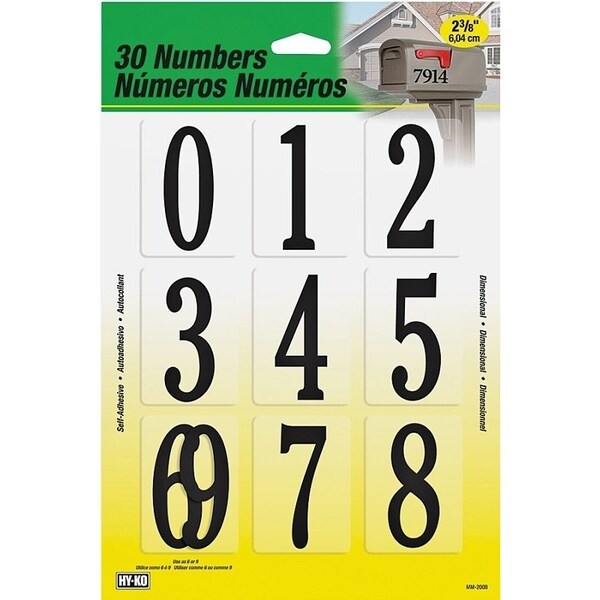 Hy-Ko Packaged Number Set, 2-3/8 in H Character, Black Character, Plastic - MM-200B