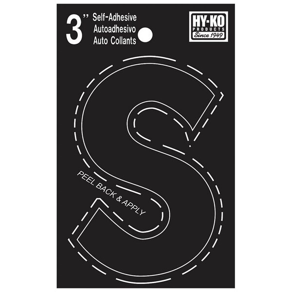 Hy-Ko 30400 Series Die-Cut Letter, Character: S, 3 in H Character, Black Character, Vinyl - 30429