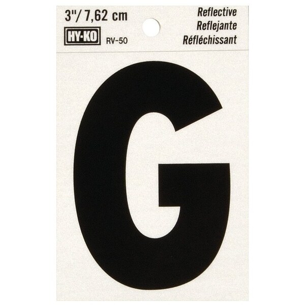 Hy-Ko Reflective Letter, Character: G, 3 in H Character, Black Character, Silver Background, Vinyl - RV-50/G
