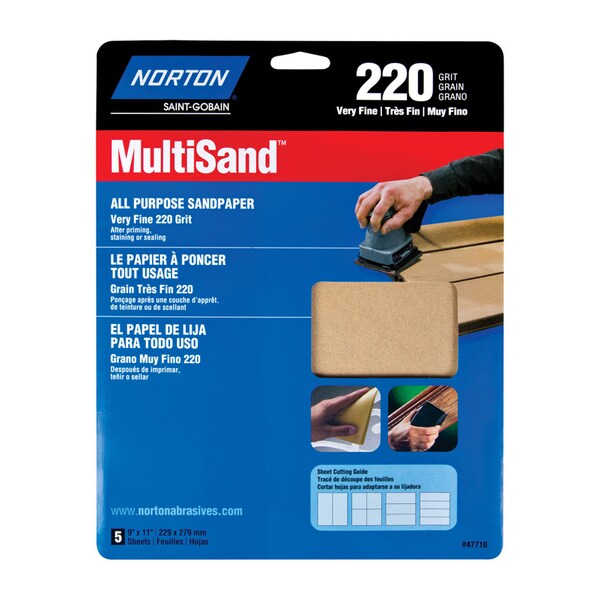 Norton Abrasives Norton MultiSand 11 in. L X 9 in. W 220 Grit Aluminum Oxide All Purpose Sandpaper 5 pk - 7660747710