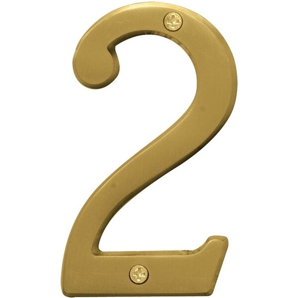 Hy-Ko Prestige Series House Number, Character: 2, 4 in H Character, Brass Character, Brass - BR-43BB/2