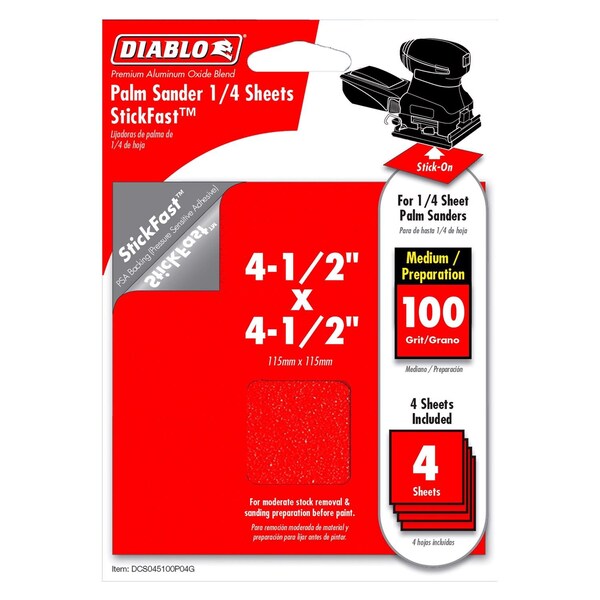 Diablo Diablo StickFast 4-1/2 in. L X 4-1/2 in. W 100 Grit Aluminum Oxide Sanding Sheet 4 pk - DCS045100P04G