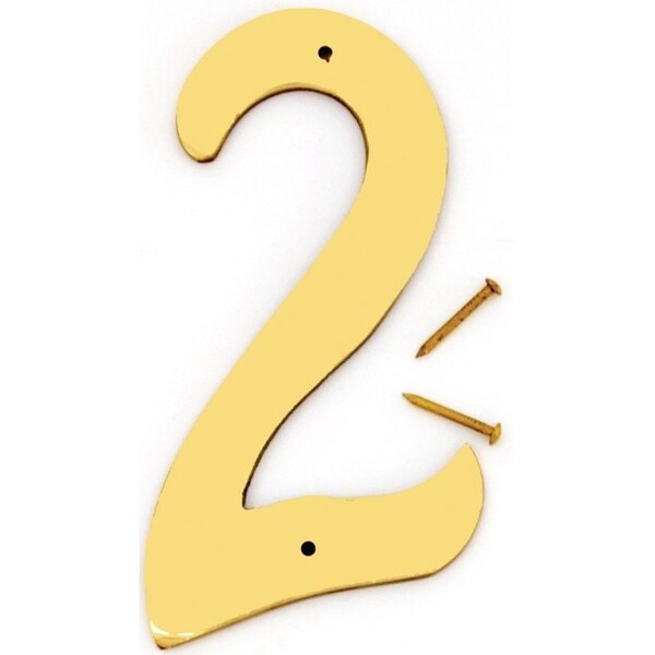 Hy-Ko House Number, Character: 2, 4 in H Character, 2-1/2 in W Character, Brass Character, Solid Brass - BR-40/2