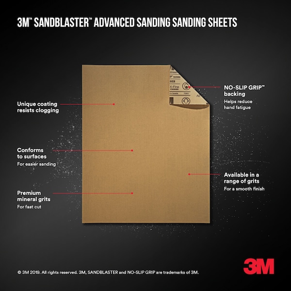 3M 3M Advanced Sanding Sheets w/ NO-SLIP GRIP Backing, 9 in x 11 in, 180 Grit, 20PK - 20180-G-4