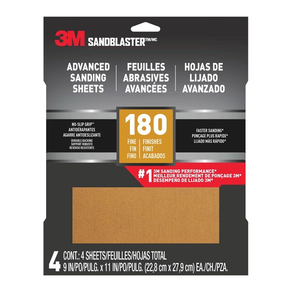 3M 3M Advanced Sanding Sheets w/ NO-SLIP GRIP Backing, 9 in x 11 in, 180 Grit, 20PK - 20180-G-4