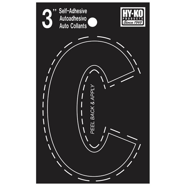 Hy-Ko 30400 Series Die-Cut Letter, Character: C, 3 in H Character, Black Character, Vinyl - 30413