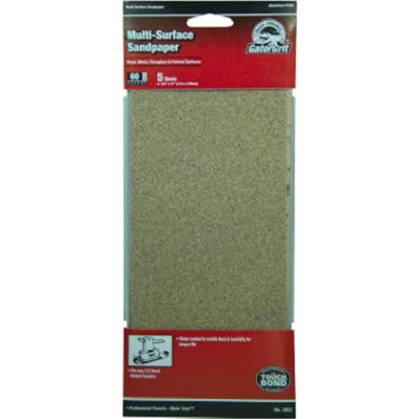 Gator Finishing Ali Industries 5053 4 x 11 in. 60 Grit Pre-Cut Sandpaper; 5 Pack - 508794