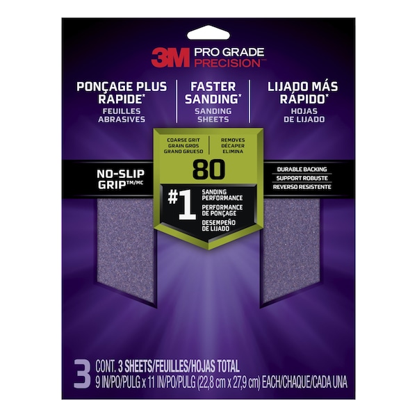 3M 3M Faster Sanding Sanding Sheets 80 grit Coarse, 9 in x 11 in, 20PK - 26080TRI-3