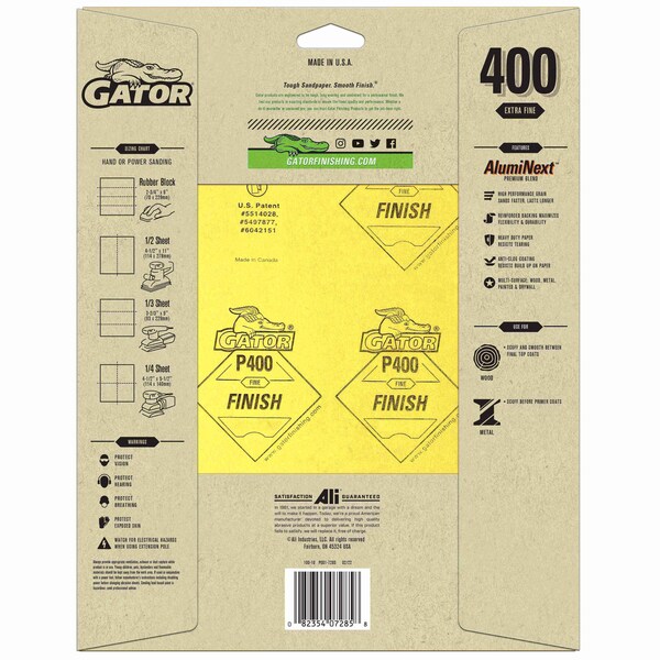Gator Finishing ProSelect Pack AlumiNext Sanding Sheets, 400 Extra Fine Grit - 7285