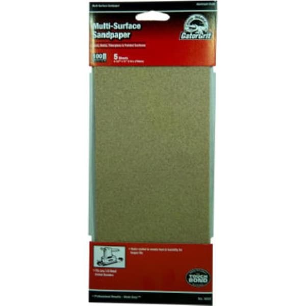 Gator Finishing Ali Industries 5052 4 x 11 in. 100 Grit Pre-Cut Aluminum Oxide Sandpaper; 5 Pack - 508786