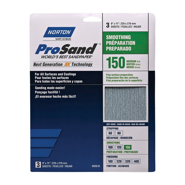 Norton Abrasives Norton ProSand 11 in. L X 9 in. W 150 Grit Aluminum Oxide Sandpaper 3 pk - 7660768160