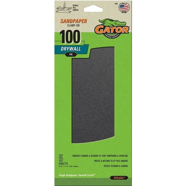 Gator Sandpaper, 11-1/4 in L, 4-1/4 in W, 100 Grit, Medium, Silicone Carbide Abrasive - 4487