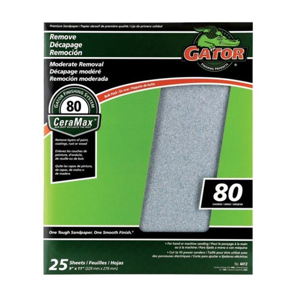Gator Grit 3402 Aluminum Oxide Sandpaper 80 Grit - 11 x 9 in., 25PK - 1609387