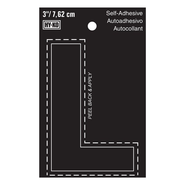 Hy-Ko 3In Black Vinyl Letter L, 10PK - A30422