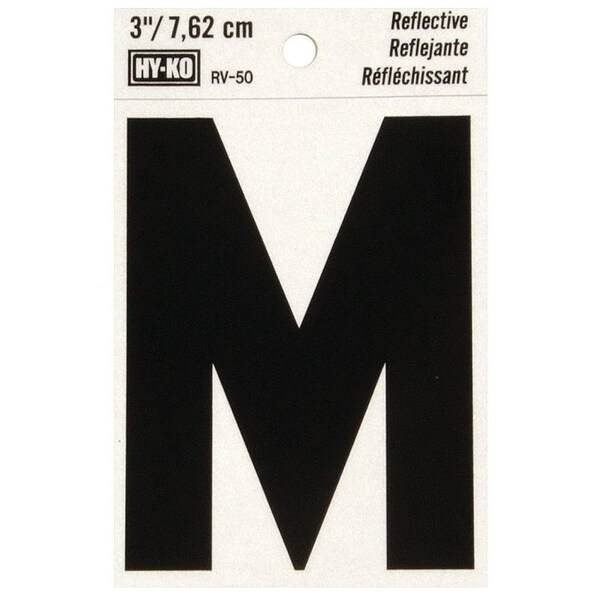 Hy-Ko Reflective Letter, Character: M, 3 in H Character, Black Character, Silver Background, Vinyl - RV-50/M