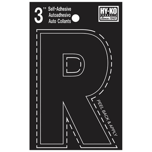 Hy-Ko 30400 Series Die-Cut Letter, Character: R, 3 in H Character, Black Character, Vinyl - 30428