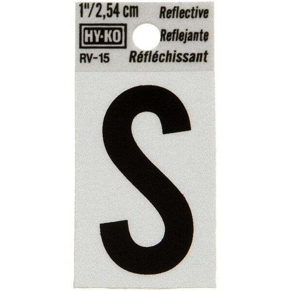 Hy-Ko Reflective Letter, Character: S, 1 in H Character, Black Character, Silver Background, Vinyl - RV-15/S